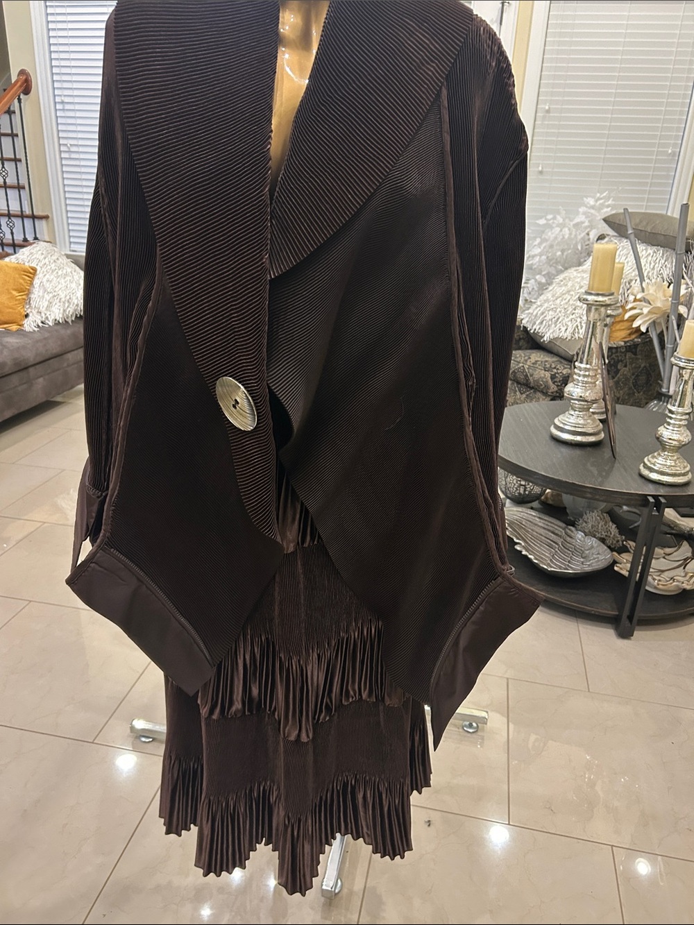 Women's Dark Brown Fringe Blazer with Statement Button